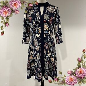 Rabbit Rabbit Rabbit paisley Floral print long sleeve Navy mini stretchy Dress
